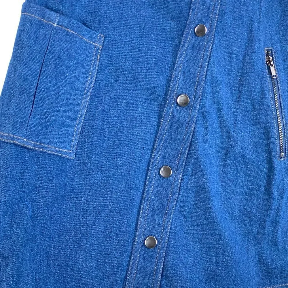JOA Los Angeles Blue Denim Snap Front A-Line Mini Skirt Sz L NWT